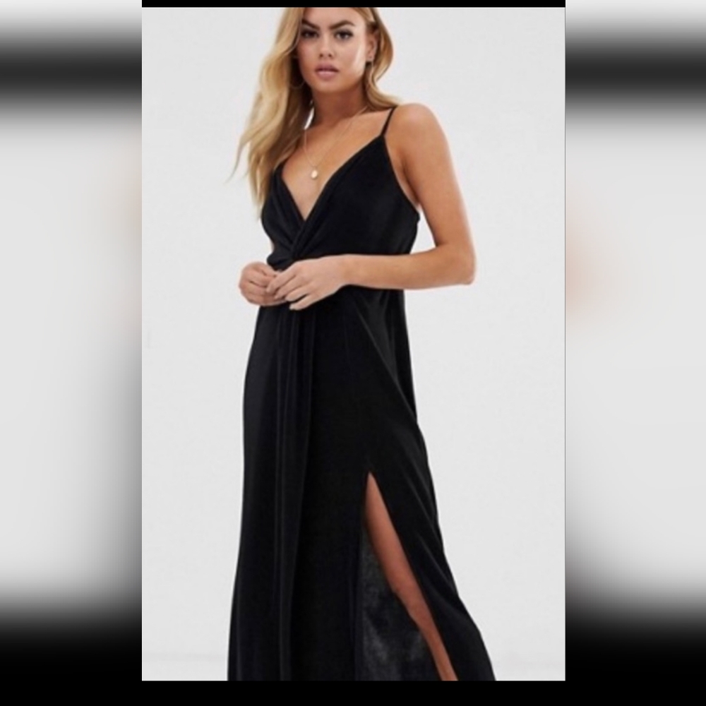 ASOS Plisse Side Slit Tank Maxi Women's Size 10 Black